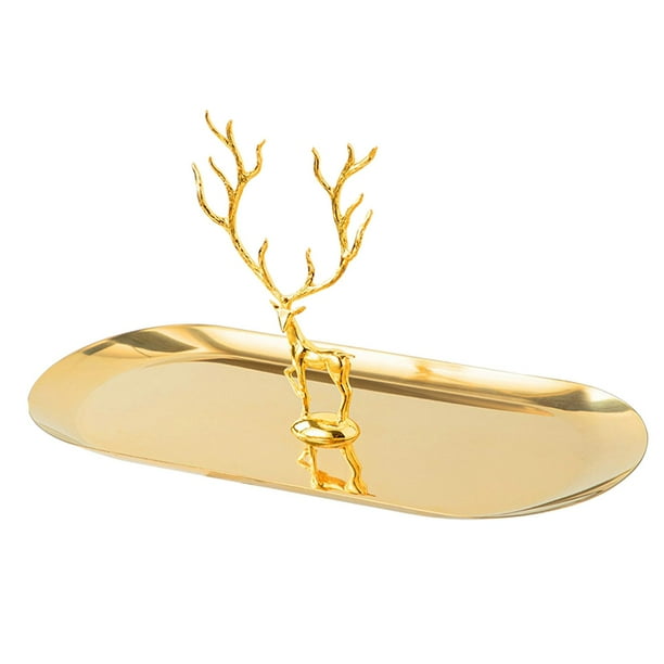 Bandeja de joyería dorada con bandeja de metal de alce, bandeja de almacenamiento de escritorio, regalo para mujer L