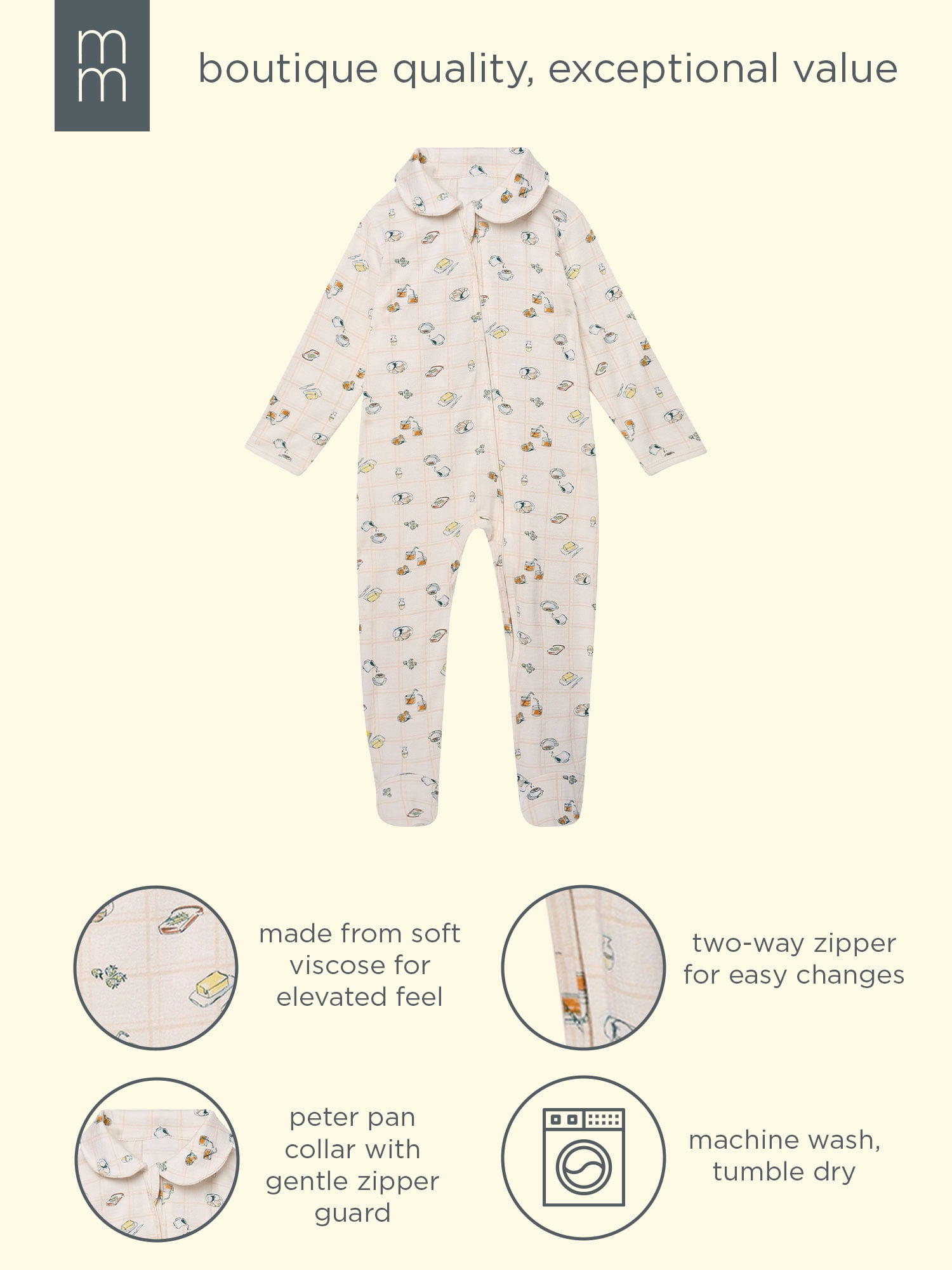 Modern Moments by Gerber Baby Boy Viscose Peter Pan Collar Two-Way Zip Sleep ´N Play Footed Pajamas, Sizes Newborn - 6/9 Months