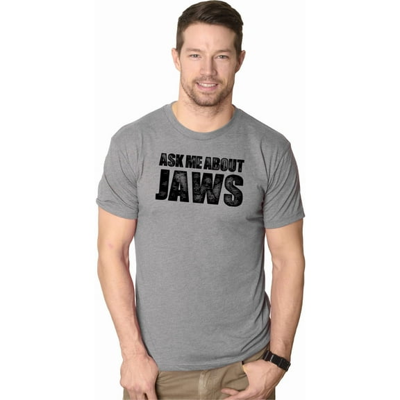 Mens Ask Me About Jaws Flip Up T Shirt Funny Ocean Shark Movie Tee for Guys Graphic Tees