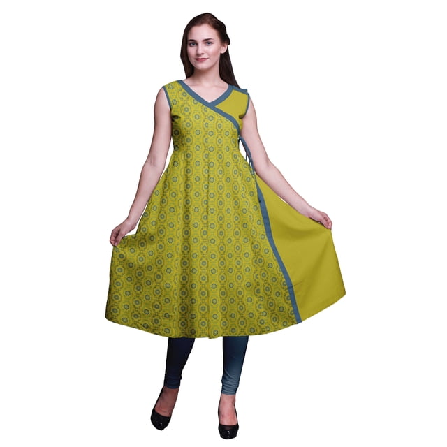 Bimba Robe d'Été Indienne Imprimée Style Angrakha pour Femmes Tunique Haut Ethnique