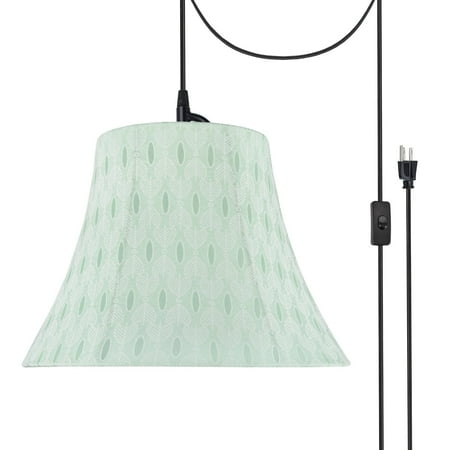 Swag Pendant Kit Aspen Creative 70099-21 One-Light Plug-In Swag Pendant Light Conversion Kit with Transitional Bell Fabric Lamp Shade, Light Green, 13