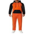 thumbnail image 1 of PENGXIANG Men‘s Fitness Sports Pants Set Contrast Color Patchwork Drawstring Hooded Large Pocket Sweater + High Stretch Pants, 1 of 9