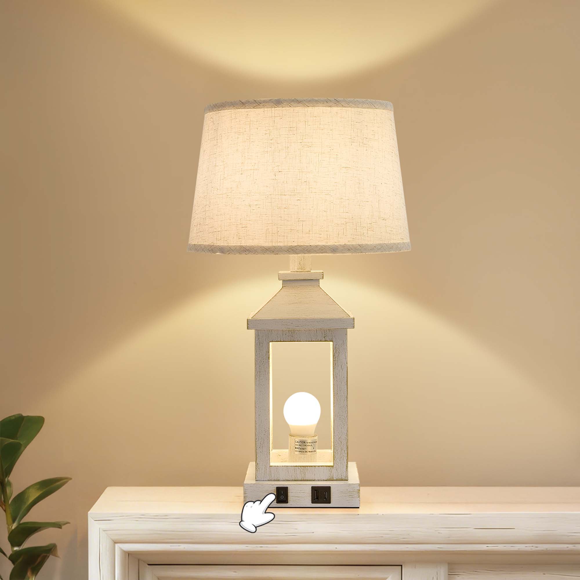 Miniyam 12" W * 20.5" H Set of 2 Vintage Table Lamps for Office, Nightstand Lamp with USB C+A & Outlet Bedside Lamps for End Table, Including Light Bulbs (White Gold)