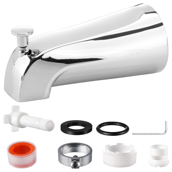Universal Bathtub Tub Spout with Diverter, Bathroom Faucet Replacement Fits 1/2" Slip-Fit Copper Pipe and 1/2" Ips & 3/4" Ips Thread Connections, with Adapters,PTFE Tape and Hex Wrench, Silver