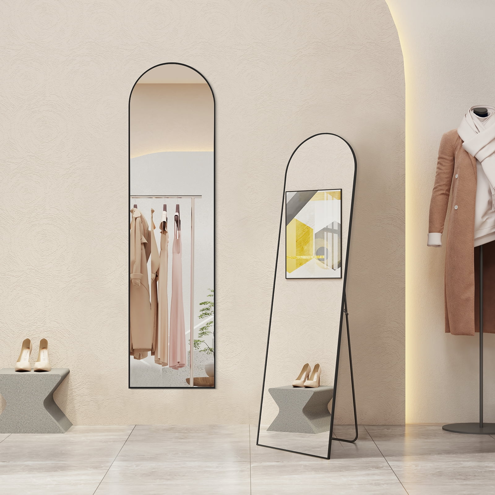 MAYEERTY Floor Standing Mirror, Wall Mirror with Stand Aluminum Alloy Thin Frame
