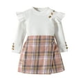 thumbnail image 1 of Fortune 1-6Y Kid Girls Clothes Sets 2pcs Ruffles Long Sleeve Pullover Ribbed Tops Plaid Printed Shorts, 1 of 7