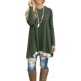 thumbnail image 2 of Andaa Mujer Cuello Redondo Manga Larga Encaje Empalme Swing Camisa Vestidos Túnica Larga Blusas Camisas para Leggings Verde, 2 of 3