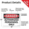 thumbnail image 2 of Authorized Personnel Only OSHA Danger Rigid Plastic Sign 18 Inch x 12 Inch - 10 Pack, 2 of 8