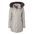 thumbnail image 2 of Women Longer Length Plush Lined Quilted Winter Puffer Coat Zip-Off Fur Trim Hood - Titanium (Small), 2 of 5