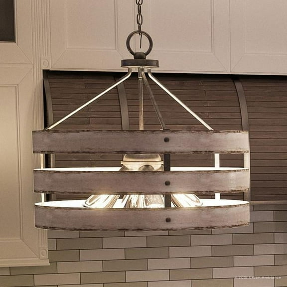 Urban Ambiance Luxury Farmhouse Pendant, Size: 18-1/4"H x 21-5/8"W, with Urban Industrial Style Elements, Galvanized Steel Finish, UHP2475