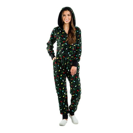 

Christmas Jumpsuit Pajamas for Women Girls Long Sleeve Sleepwear Merry Xmas Print Zipper Up Hooded Nightwear Home Wear