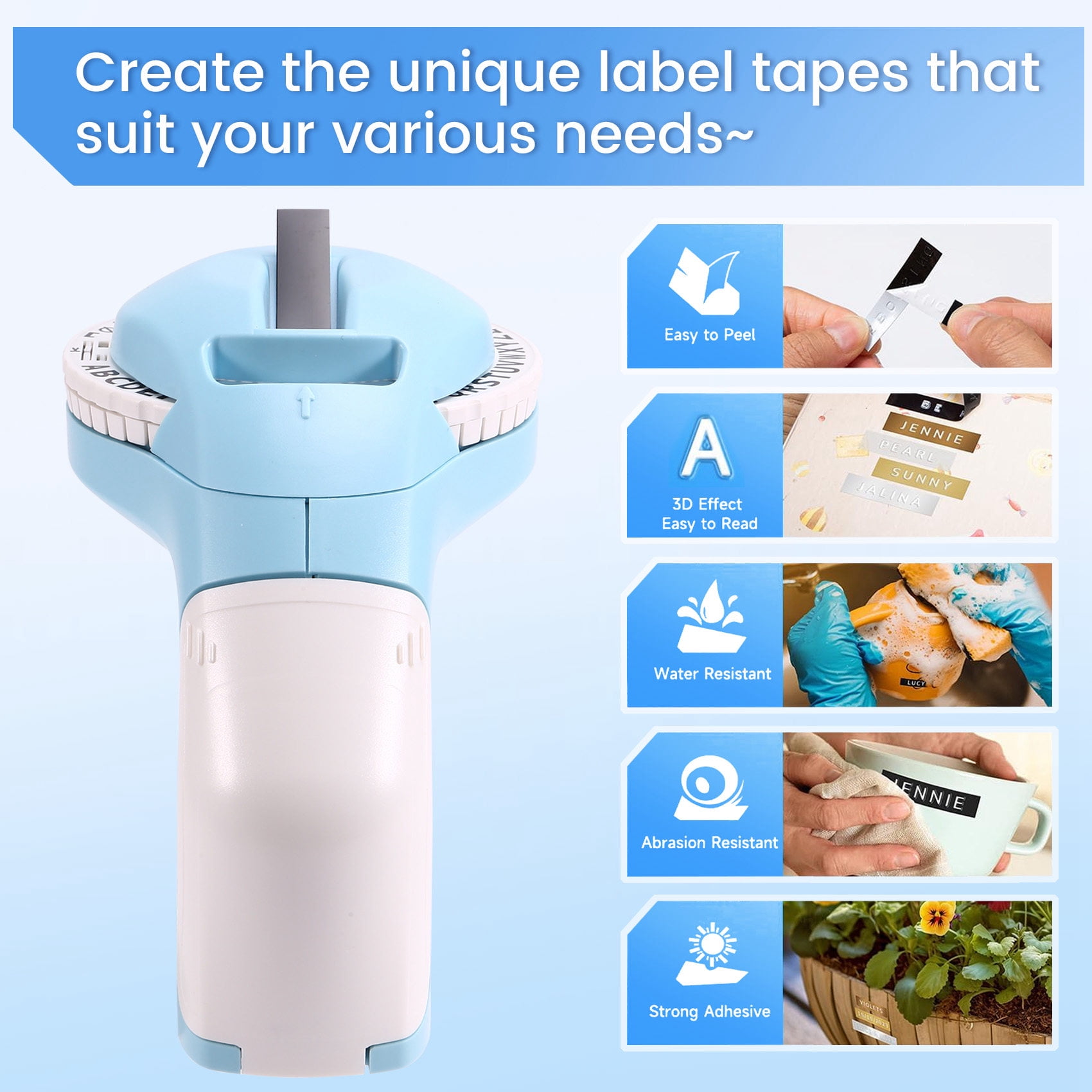 Portable 3D Embossing Label Printer DIY Manual Label Printing 12965 Manual Typewriter Blue