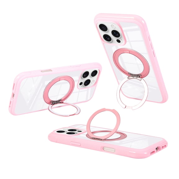 Magnetic for iPhone 16 Pro Case with Invisible 360 Rotating Stand[Compatible with MagSafe][HD Clear Crystal][Military Drop Protection] Shockproof Phone Cover For iPhone 16 Pro,Pink