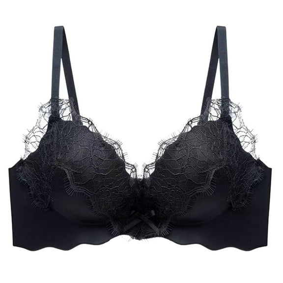 DuoJiaJ Lifting And Lifting Sweetheart Milk Pure Desire Lace Underwear For Women With Small Chest Gathered To Show Big Thickened No Steel Ring Bra Push Up Bras Black