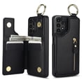 thumbnail image 2 of JTCASES for Samsung Galaxy A52 5G Case, PU Leather Lychee Pattern Zipper Purse Finger Ring Buckle Card Slots Stand Shell for A52 5G Wear-resistant Shockproof Wallet Cover, Black, 2 of 8