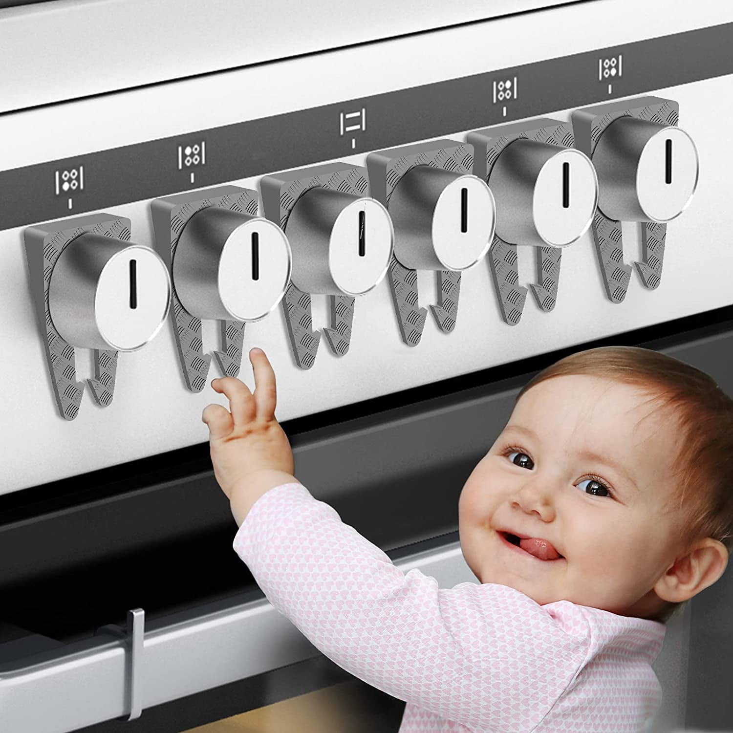 6 Pack Gas Stove Baby Proof Knobs Locks, Child Proofing Oven Knob Lock, No Tools Needed