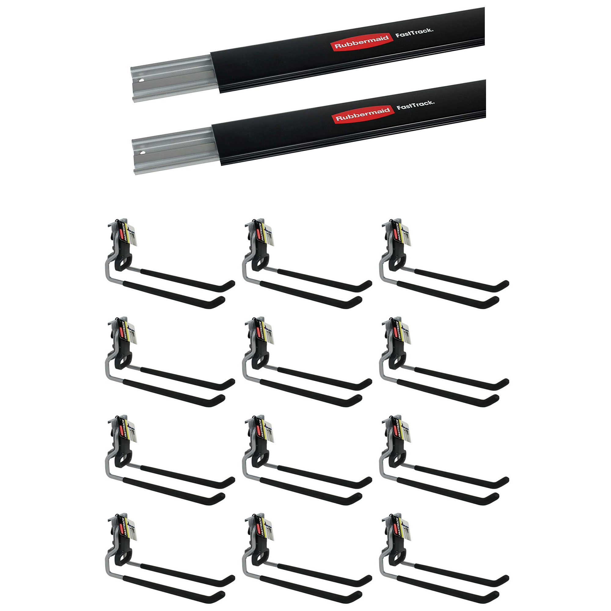 Rubbermaid Fast Track Wall Mount Storage Rail (2 Pack) & Multi Hooks