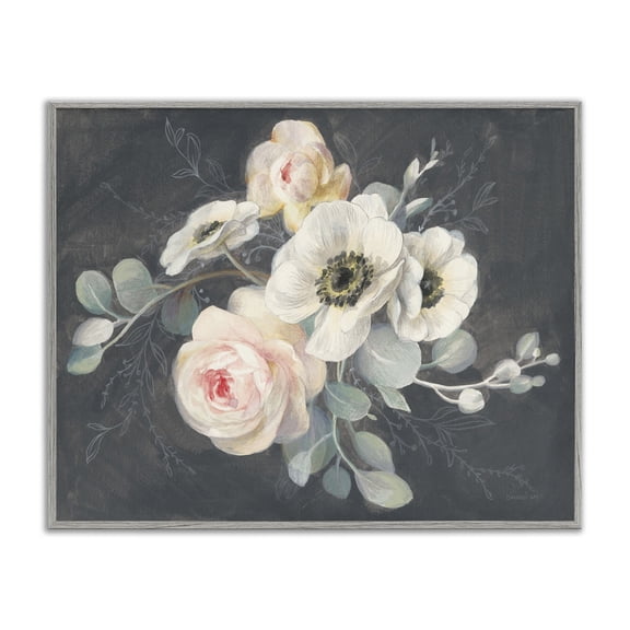 Stupell Industries Shabby Chic Rose Anemones Flowers Chalk Pink Black Design Gray Framed Giclee Art, 20 x 16, by Danhui Nai