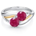 thumbnail image 2 of Gem Stone King 925 Sterling Silver and 10k Yellow Gold Red Ruby and White Lab Grown Diamond 2 Stone Engagement Ring for Women (1.14 Cttw, Round 5MM, Gemstone July Birthstone, Size 6), 2 of 4
