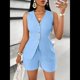 thumbnail image 4 of Conjuntos de Verano de 2 Piezas para Mujer, Sin Mangas, con Cuello en V, Abotonado, Chaleco y Pantalones Cortos con Bolsillos. Azul M, 4 of 10