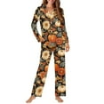 thumbnail image 4 of DISNIMO Women's 2 Piece Pajama Sets Pumpkin Leaf Printed Casual Loose Sleepwear Long Sleeve Button Down Nightwear with Matching Pajama Pants Loose Fits Loungewear Nightwear, L, 4 of 7