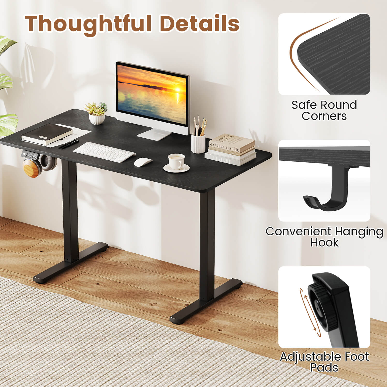 Costway 48” x 24” Electric Standing Desk with LED Display 2 Memory Height Settings for Home Black
