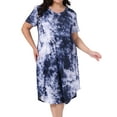 thumbnail image 2 of DARING DIVA Women's Plus Size V Neck Soft Tie Dye Short Sleeve Nightgown 1X Dark Blue, 2 of 5