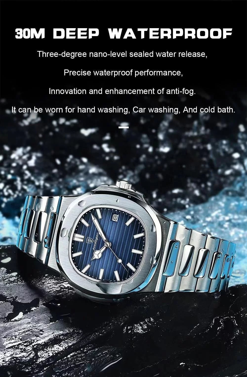 POEDAGAR New Luxury Rose Gold Quartz Watch for Men Stainless Steel Sports Waterproof Luminous Date Fashion Square Men's Watches