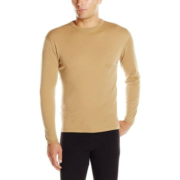 100% Merino Wool Lightweight Mens Base Layer - Long Sleeve Crew Shirt Desert Sand XXL