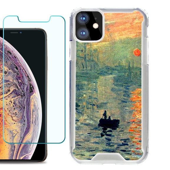 For Apple iPhone 11 Case, Hybrid Bumper Phone Case, with Tempered Glass Screen Protector, by OneToughShield ® - Sunrise Impression