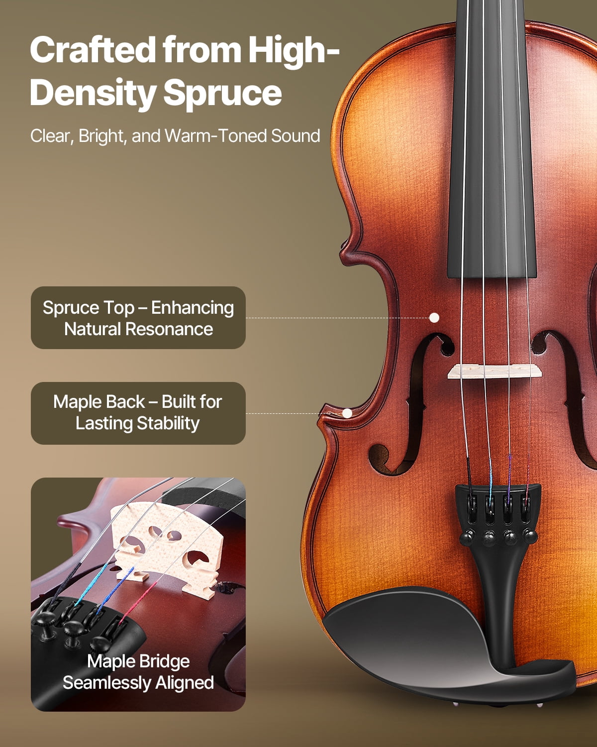 VEVOR Violin 1/2 Size for Adults, Violin Fiddle Set for Beginners Student with Hard Case, Rosin, Bow, Shoulder Rest,Bridge,Tuner and Extra Strings,Solidwood Professional Musical Instruments (Brown)