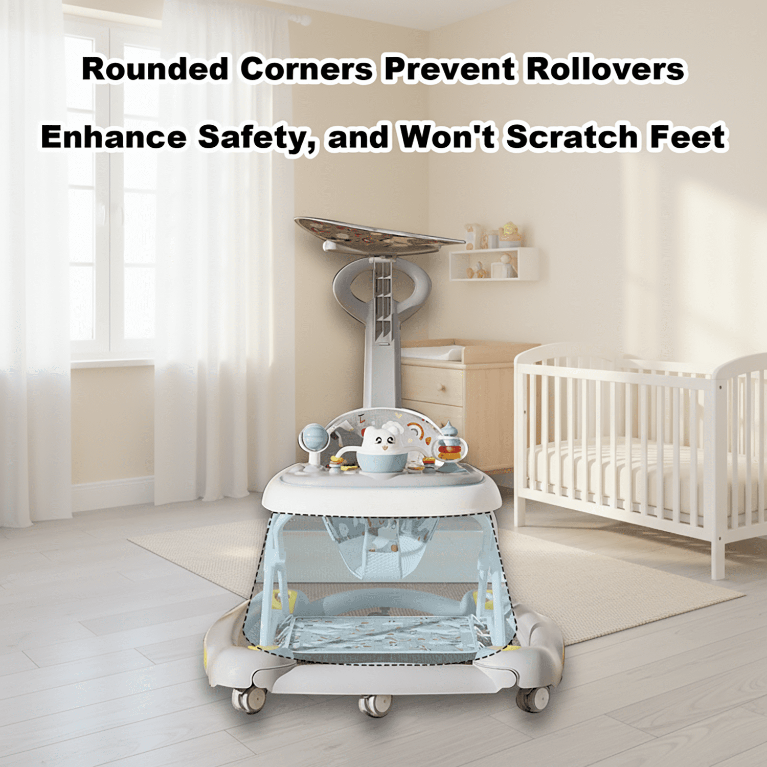 KFeng 4-in-1 Foldable Baby Walker with Toy Tray,3-Level Height Adjustable,Wheels,for Infants 6-24 Months (Grey)