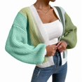 thumbnail image 2 of Women'S Color Block Open Front Long Sleeve Ribbed Knit Cropped Cardigan Sweaters Green XXL, 2 of 5