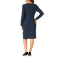 thumbnail image 3 of INSPIRE CHIC Boat Neck Dress for Women's Long Sleeves Ruched Wear to Work Midi Split Sheath Dress XS Dark Blue, 3 of 6