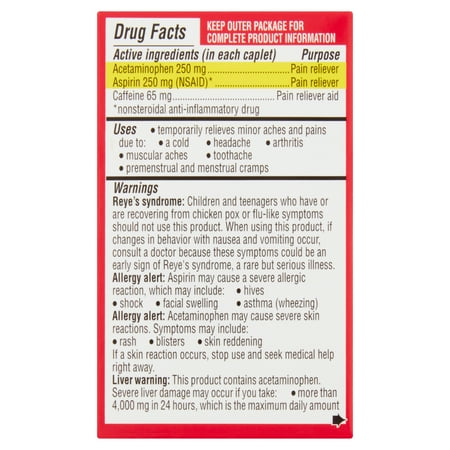 Equate Extra Strength Headache Relief Pain Reliever Caplets with Caffeine, 24 Count