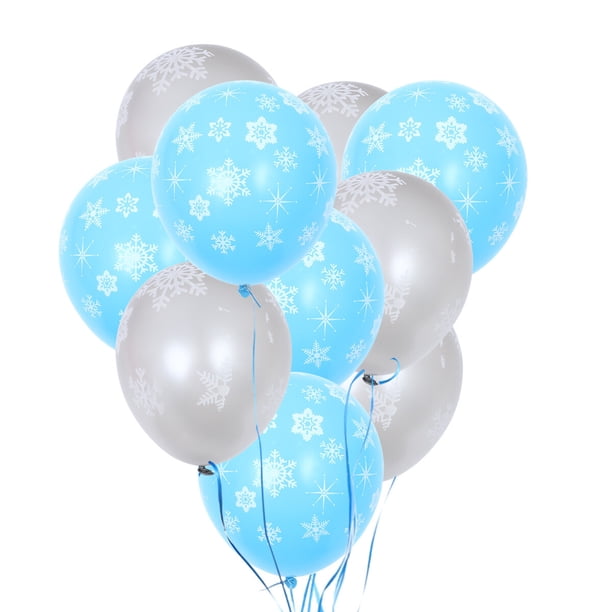 Juego de 10 globos de látex navideños de 12 pulgadas con estampado de copos de nieve de colores, para decorar fiestas navideñas y fiestas en casa (5 plateados y 5 azules).