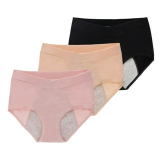 PERZOE Panties Lady Panties Elastic High Waist Solid Color Sweat Absorption  Moisture Wicking Anti-septic Menstrual Period Anti-leak Plus Size  Underpants for Daily Wear 