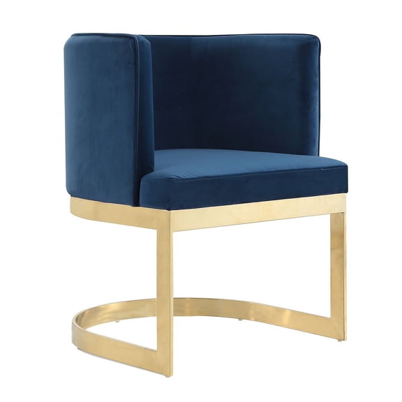 Manhattan Comfort Aura 18.9" Velvet Dining Chair in Royal Blue/Polished Brass