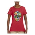 thumbnail image 2 of Wild Bobby Dean Russo Colorful Sugar Skull Streetwear Women Graphic Tee, Red, X-Large, 2 of 5