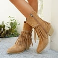 thumbnail image 6 of Juebong Women Suede Tassel Ankle Boots Fashion Round Toe Side Zipper Slip-On Flat Mocassion Ankle Boot Cowgirl Boots 2025 Khaki,40, 6 of 8