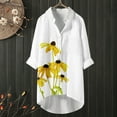 thumbnail image 2 of HAPIMO Women's Long Sleeve Shirts Button Down Lapel Collar Sweatshirt Flower Print Tops Gifts for Women Casual Loose Pocket Tee Shirt Relaxed-Fit Pullover Blouse Fashion Clothing Yellow M, 2 of 5