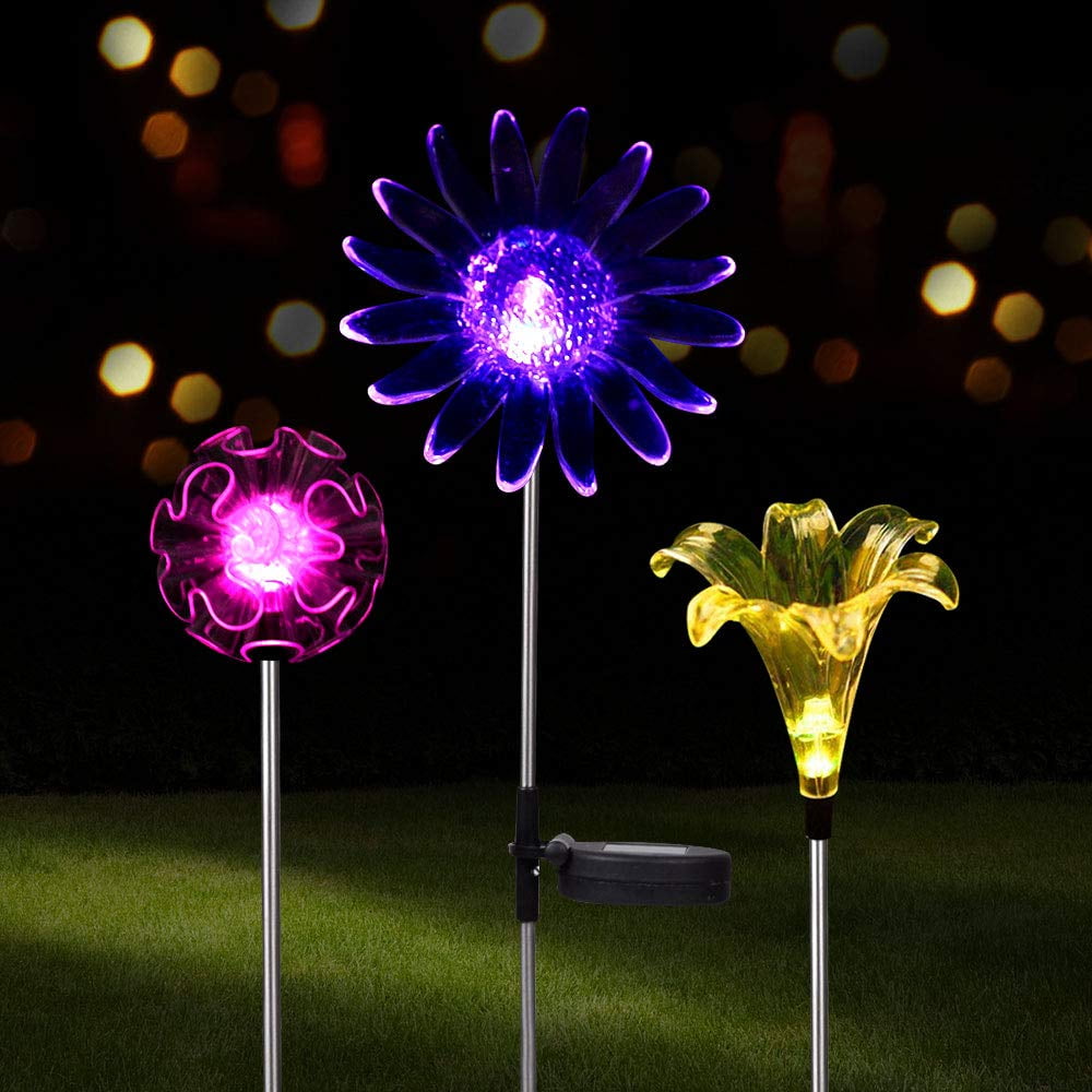 MOPHA Solar Lights Outdoor Garden,2 Pack Solar Flower Lights with Multi Color Changing Solar Garden Lights for Wider Solar Panel for Garden Patio Decoration Waterproof/Sunscreen