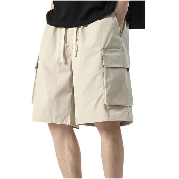 Fashion YLSDY Mens Casual Sweat Cargo Cotton Shorts Drawstring Elastic Waist Athletic Workout Gym Jogger Shorts with Multi-Pockets Khaki XL
