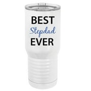 Best Stepdad Ever Stainless Steel Vacuum Double-Walled Insulated 20 Oz Tumbler Travel Coffee Mug with Clear Lid, White