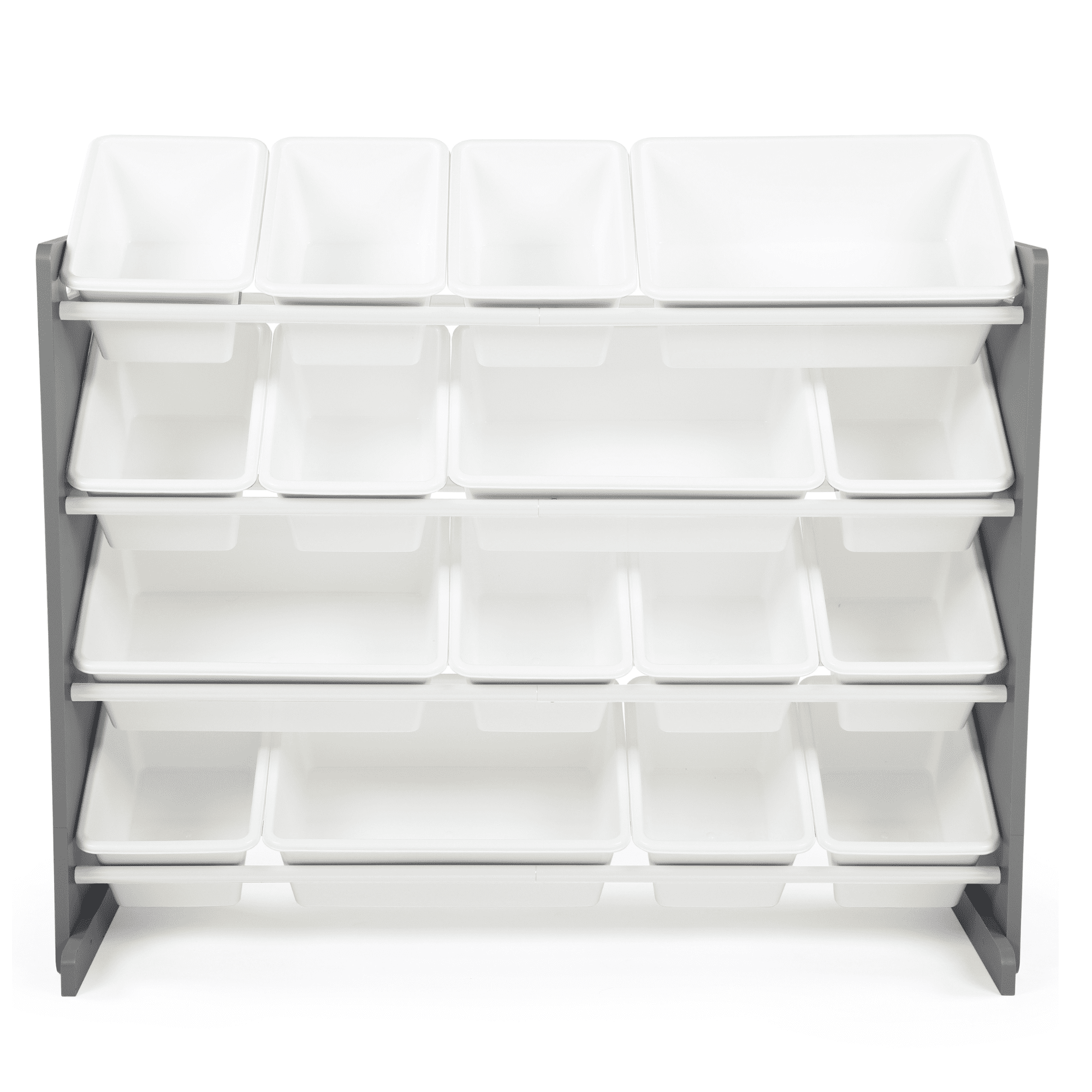Humble Crew Storage Organizer with 16 Plastic Bins for Kids & Toddlers, Dark Grey/White