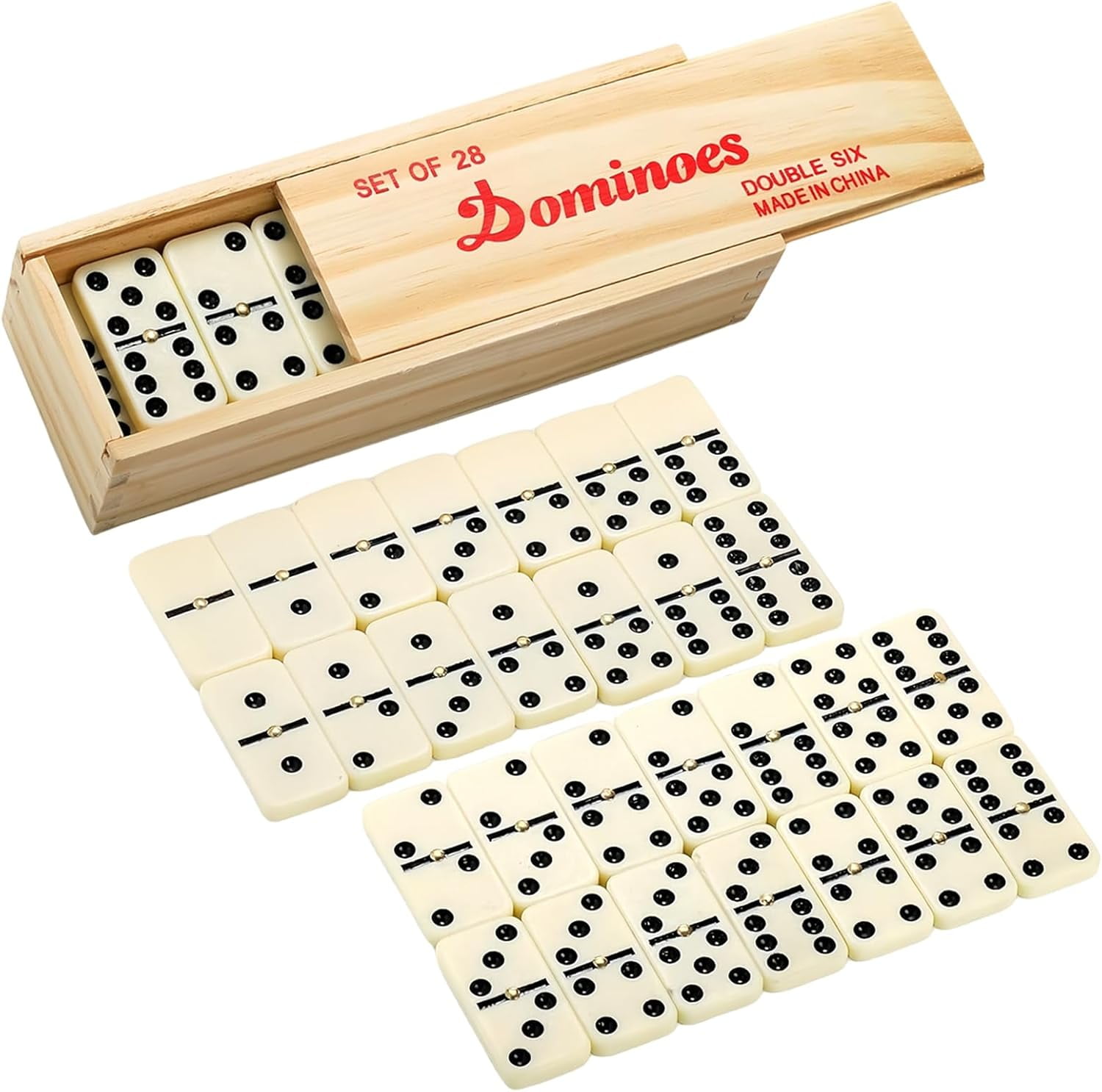 Jouet boîte de 28 dominos en bois - Label Emmaüs