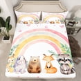 thumbnail image 2 of Feelyou Cartoon Fox Bear Bed Sheets, Cartoon Dreamy Rainbow King Sheets, Pink Butterfly Flower Sheet Set, Super Cozy Room Decor, 4 Pieces, 2 of 7