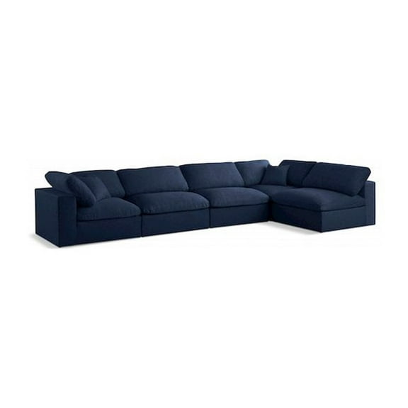 Meridian Furniture Serene Navy Linen Fabric Deluxe Modular Sectional