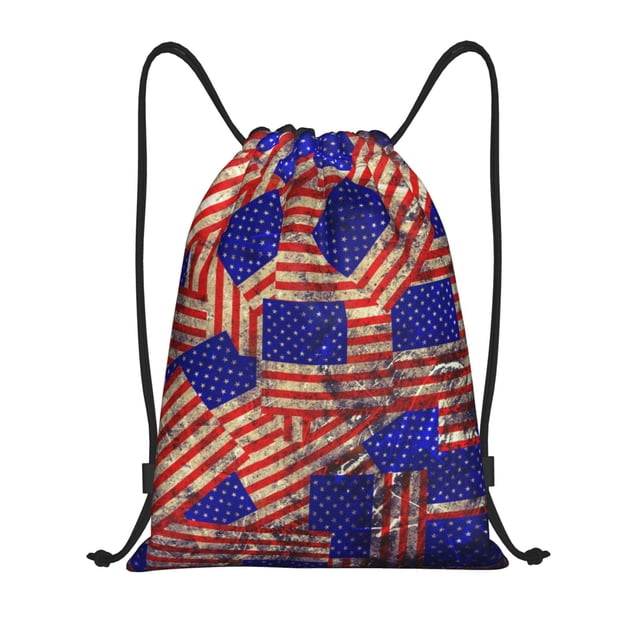 Fotbe Vintage USA Flag Bolsa Mochila con Cordón Estampada, Bolsa de Gimnasio Deportiva, Bolsa Cinch, Bolsa con Cordón para Hombres y Mujeres-Small