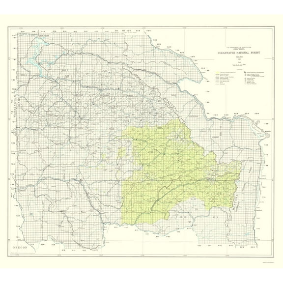 Topographical Map - Clearwater National Forest Idaho - USDA 1961 - 23 x 25.60 - Vintage Wall Art